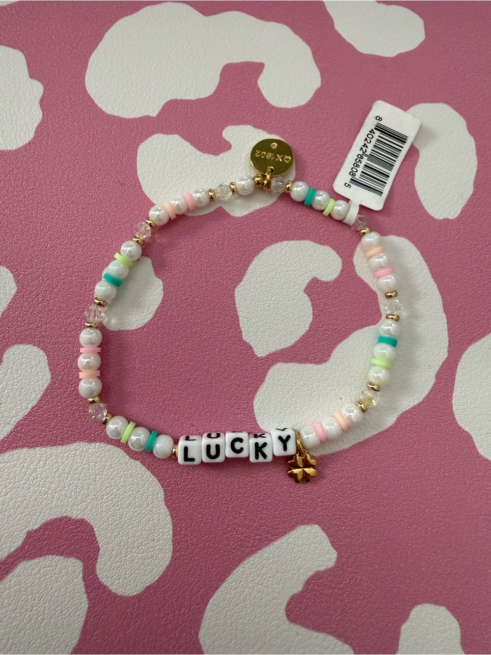 LUCKY Pastel Multicolor Beaded Stretch Bracelet with Gold Accents